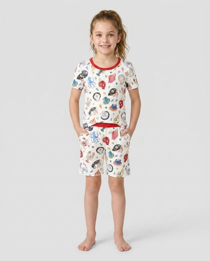 Preppy Coastal Bamboo Two Piece Short Sleeve Shorts Pajama Set