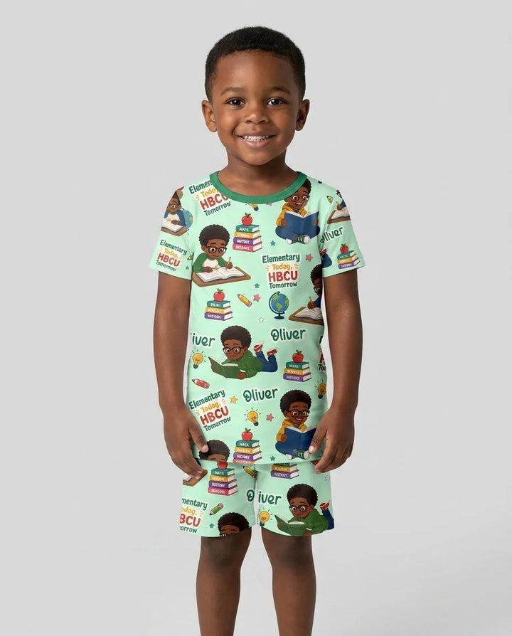 Custom Name Elementary Today HBCU Tomorrow Bamboo Two Piece Short Sleeve Shorts Pajama Set