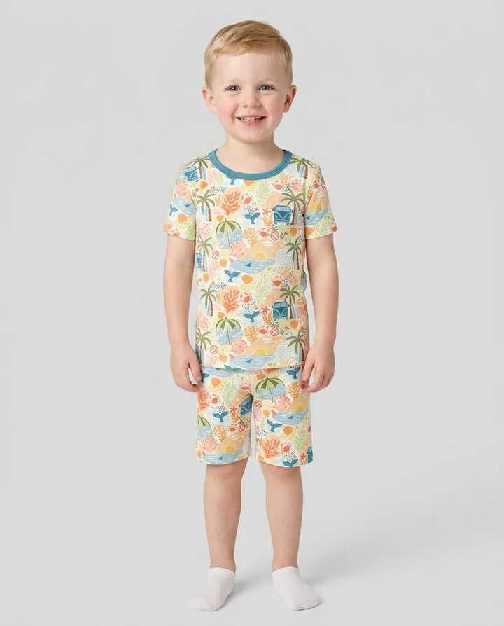 Beachy Boho Bamboo Two Piece Short Sleeve Shorts Pajama Set