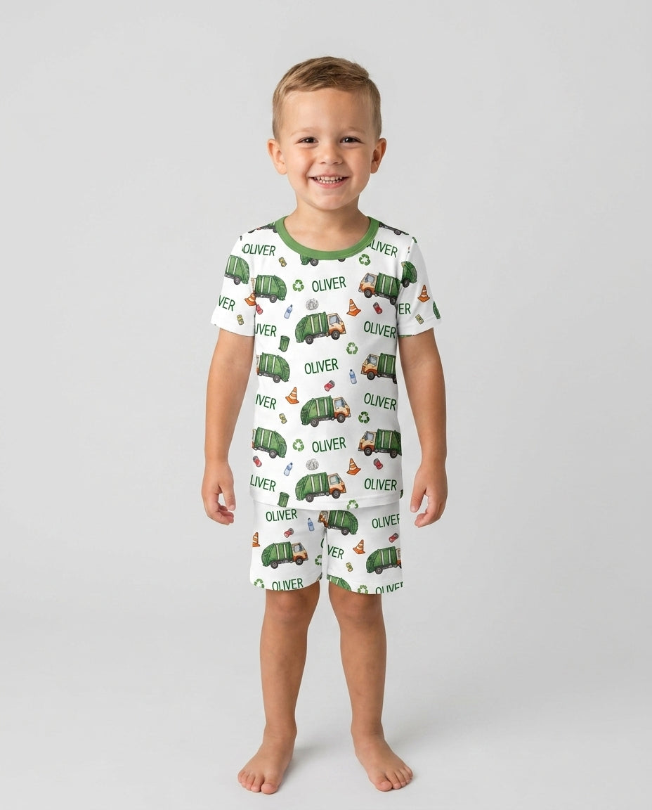 Custom Name Garbage Day Bamboo Two Piece Short Sleeve Shorts Pajama Set