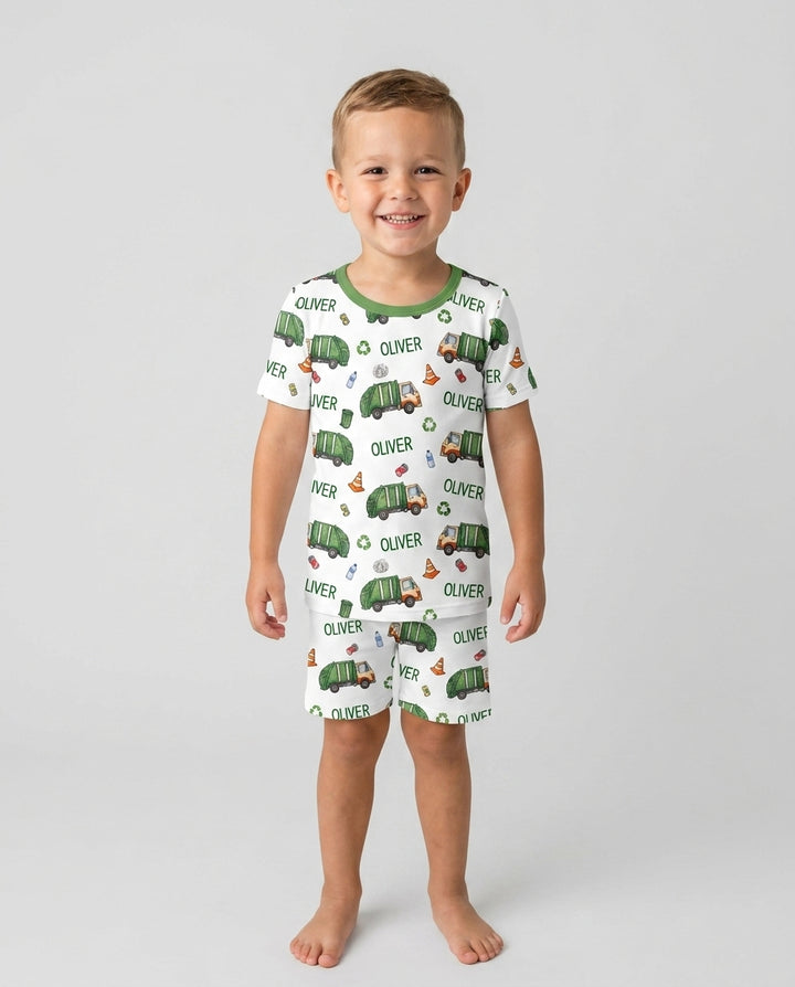 Custom Name Garbage Day Bamboo Two Piece Short Sleeve Shorts Pajama Set