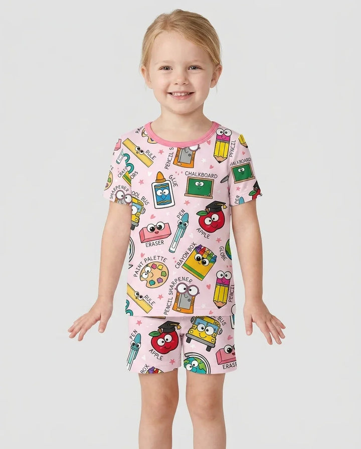 Happy School Pals Two Piece Short Sleeve Shorts Pajama Set
