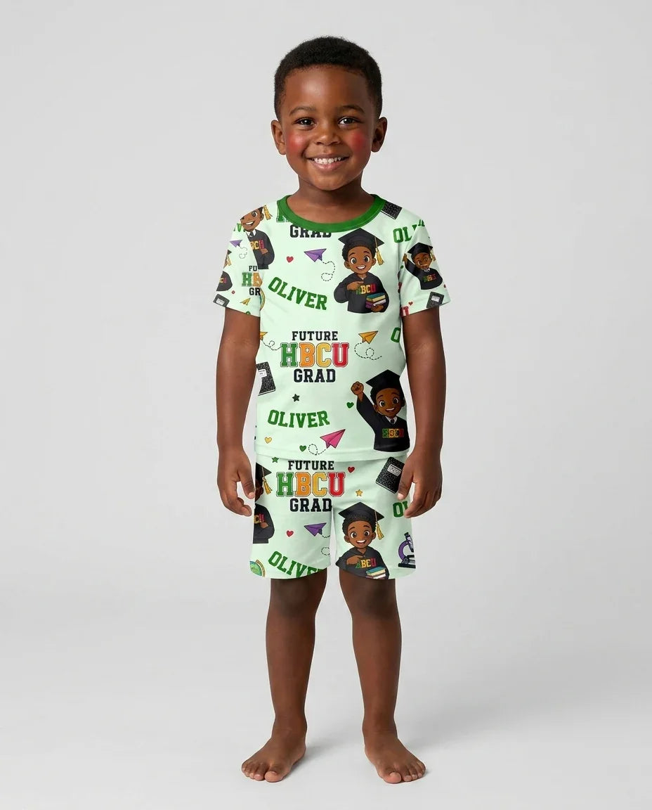 Custom Name Future HBCU Grad Bamboo Two Piece Short Sleeve Shorts Pajama Set