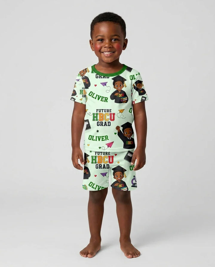 Custom Name Future HBCU Grad Bamboo Two Piece Short Sleeve Shorts Pajama Set