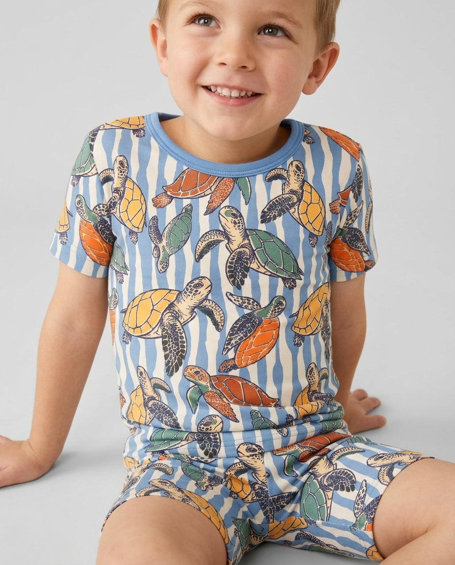 Turtle Bay Family Matching Bamboo Two Piece Short Sleeve Shorts Pajama Set