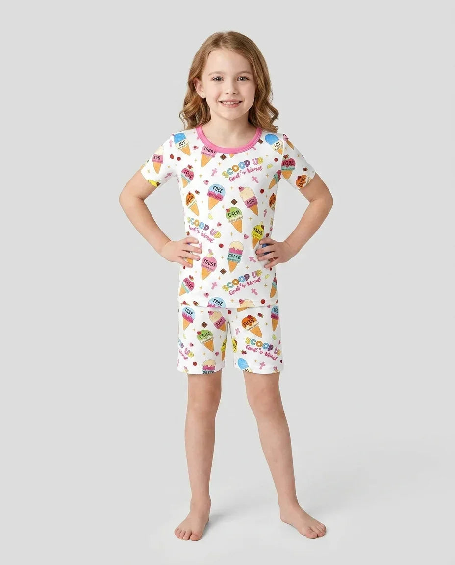 Ice Cream Summer Christian Bamboo Two Piece Short Sleeve Shorts Pajama Set