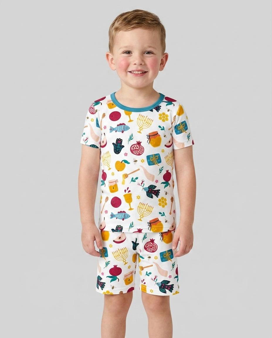 Shanah Tovah Party Bamboo Two Piece Short Sleeve Shorts Pajama Set