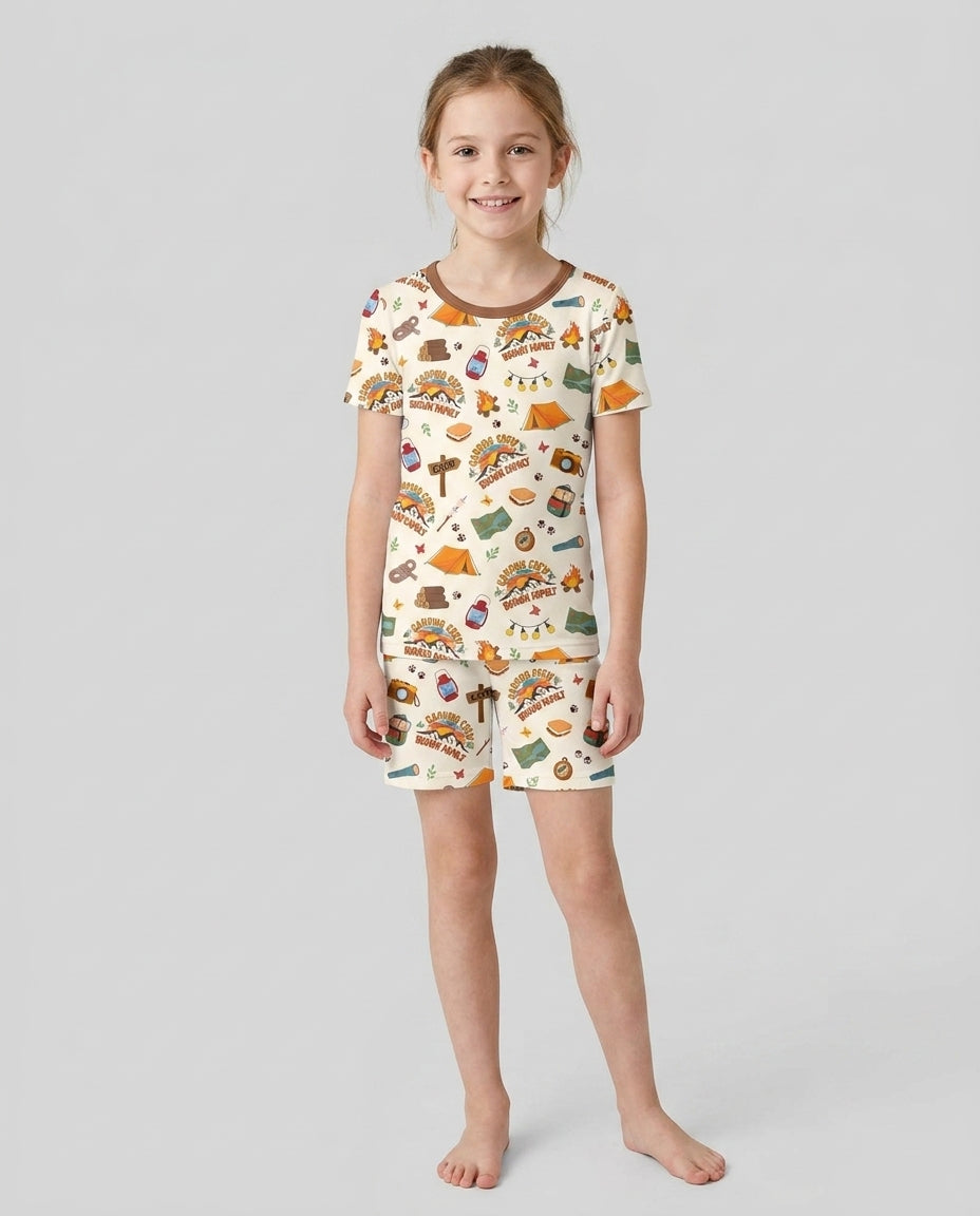 Custom Name Camping Crew Family Matching Bamboo Two Piece Short Sleeve Shorts Pajama Set