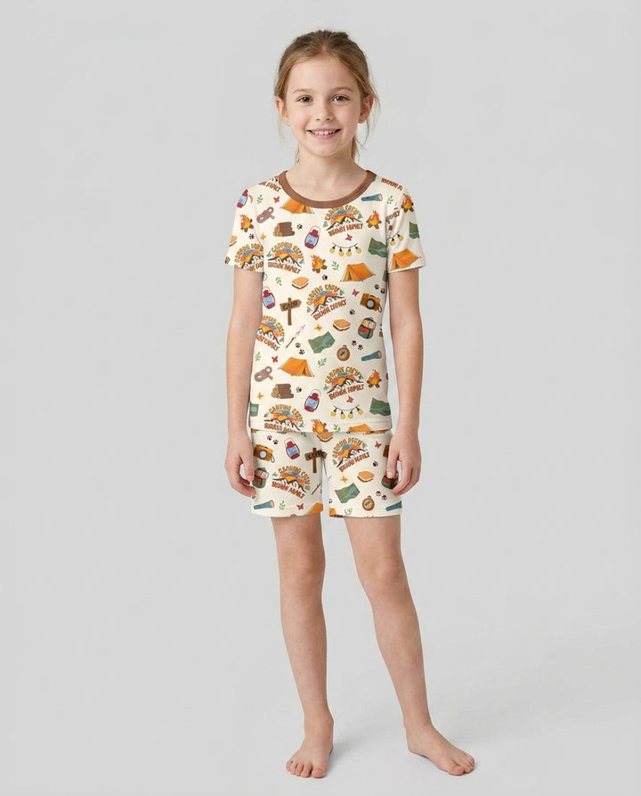 Custom Name Camping Crew Family Matching Bamboo Two Piece Short Sleeve Shorts Pajama Set