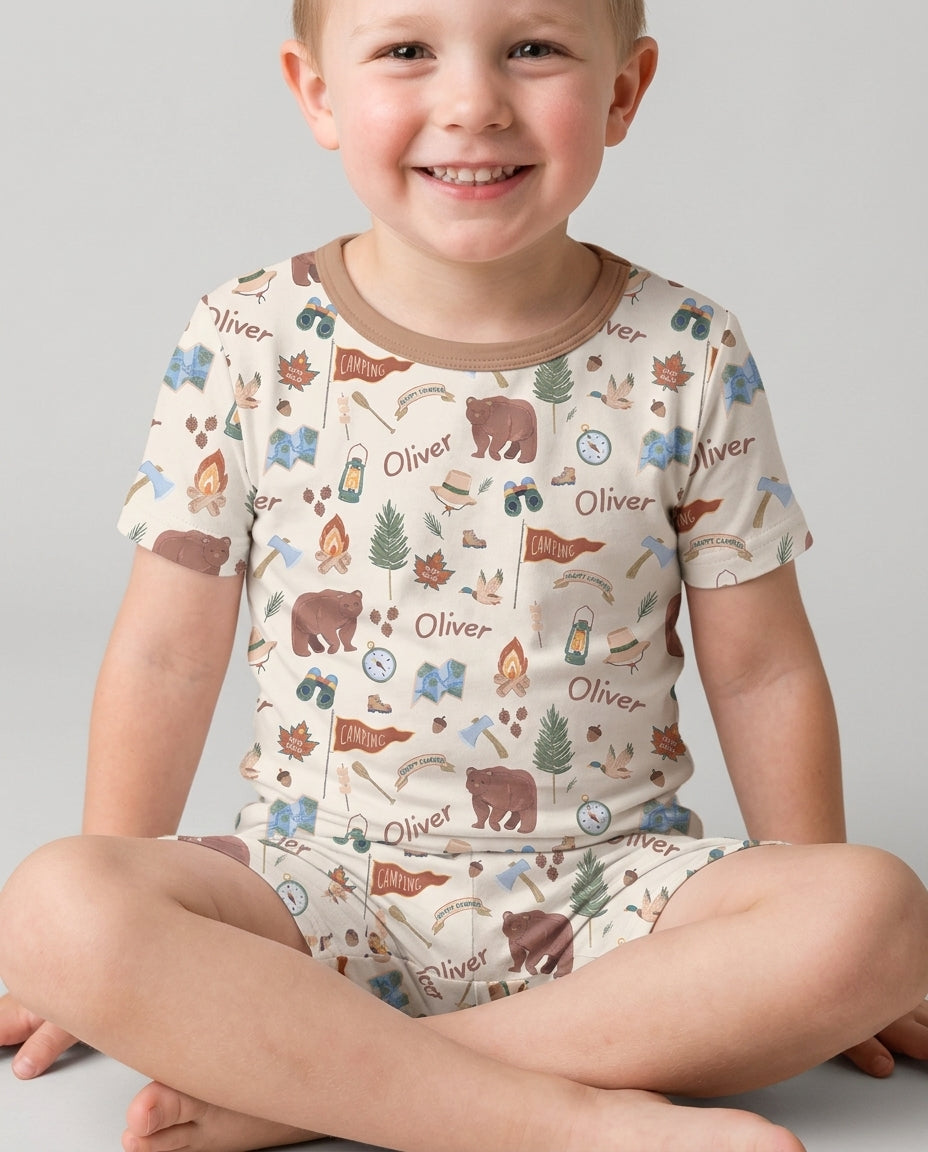 Custom Name Adventure Outdoors Bamboo Two Piece Short Sleeve Shorts Pajama Set