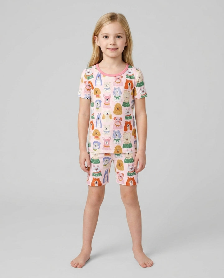 Puppy Portrait Bamboo Two Piece Short Sleeve Shorts Pajama Set