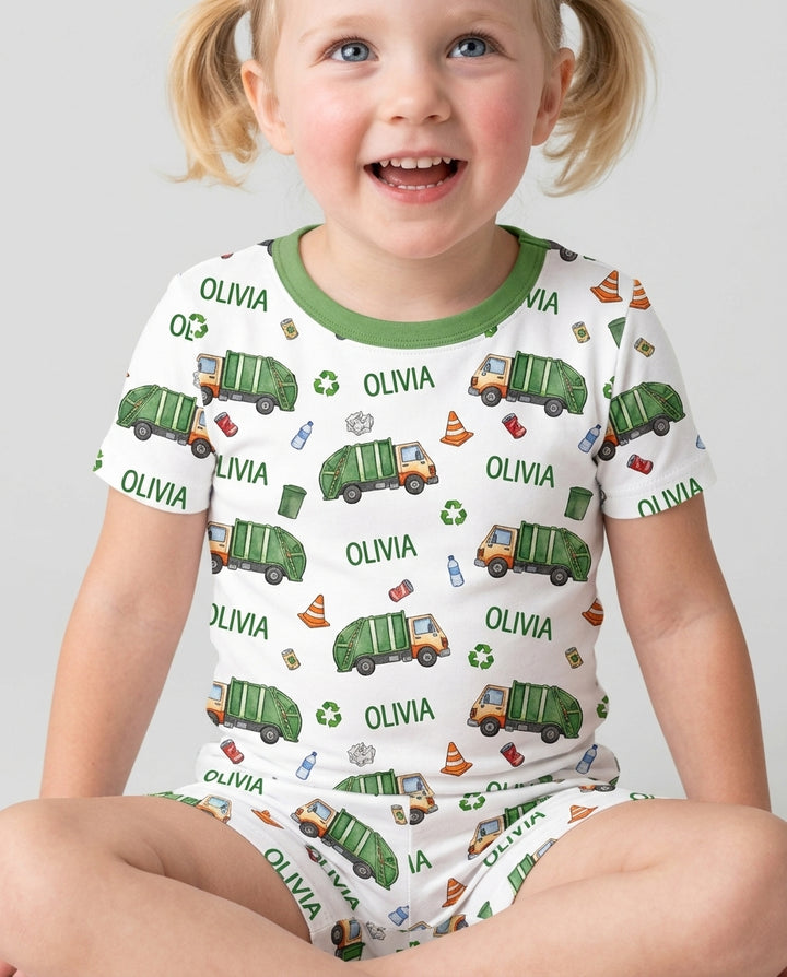 Custom Name Garbage Day Bamboo Two Piece Short Sleeve Shorts Pajama Set