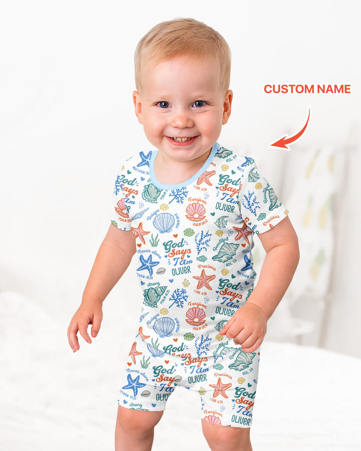 Coastal God Says I Am Custom Name Bamboo Two Piece Short Sleeve Pajama Set