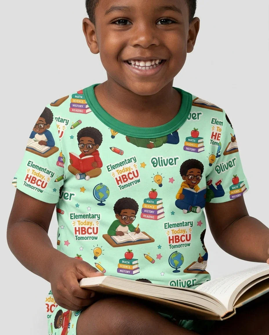 Custom Name Elementary Today HBCU Tomorrow Bamboo Two Piece Short Sleeve Shorts Pajama Set