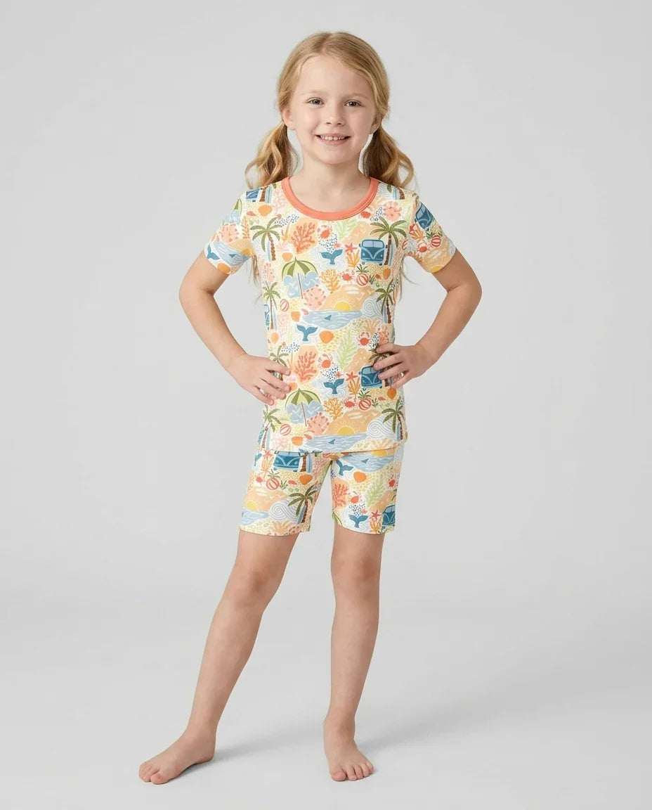 Beachy Boho Bamboo Two Piece Short Sleeve Shorts Pajama Set