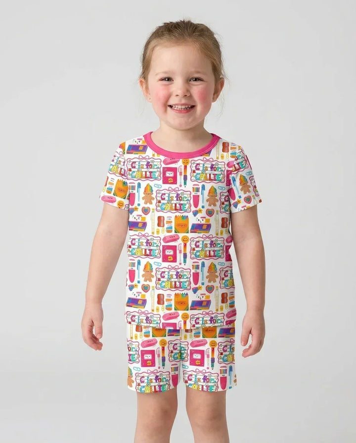 Custom Name Classroom Cuties Bamboo Two Piece Short Sleeve Shorts Pajama Set