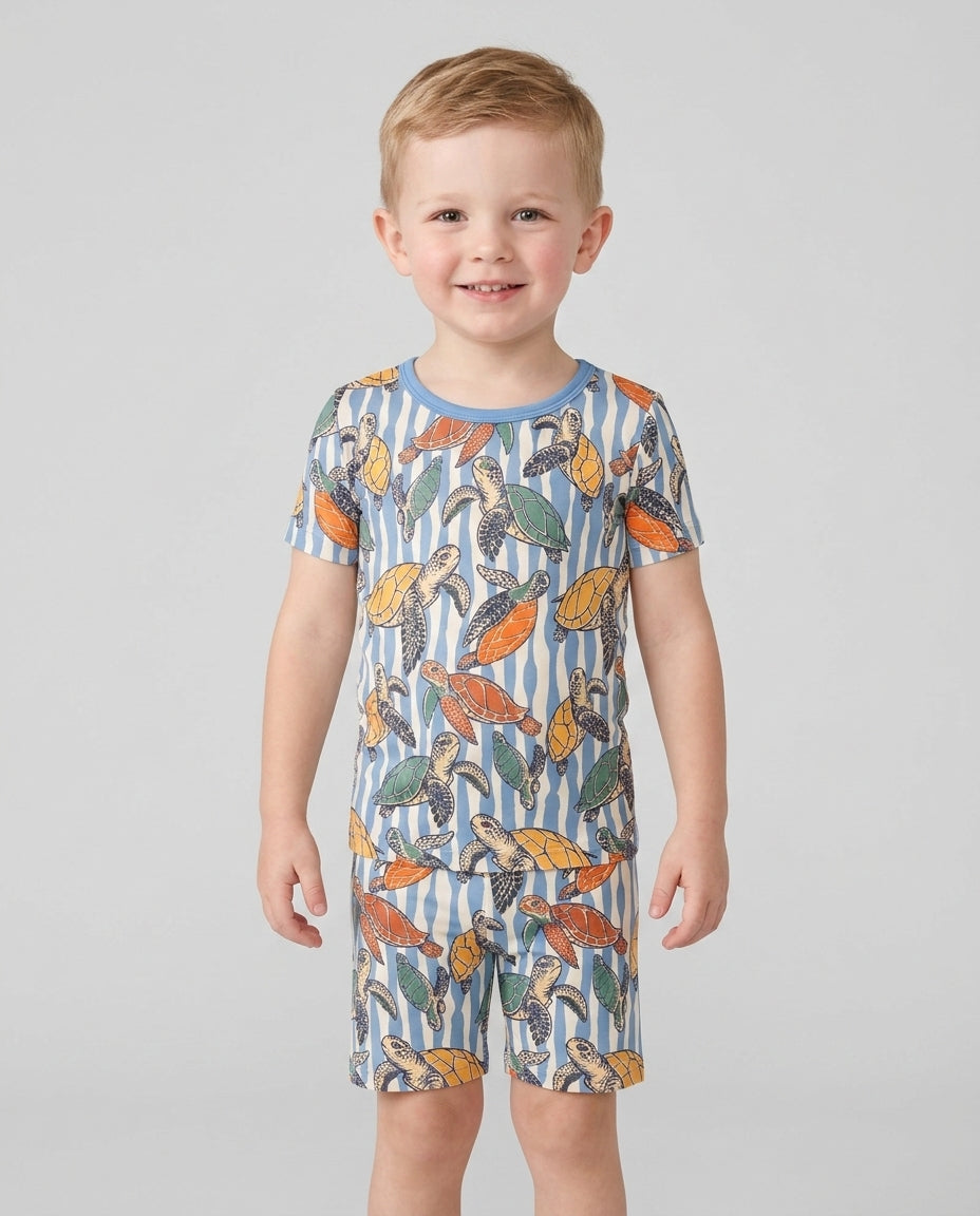 Turtle Bay Family Matching Bamboo Two Piece Short Sleeve Shorts Pajama Set