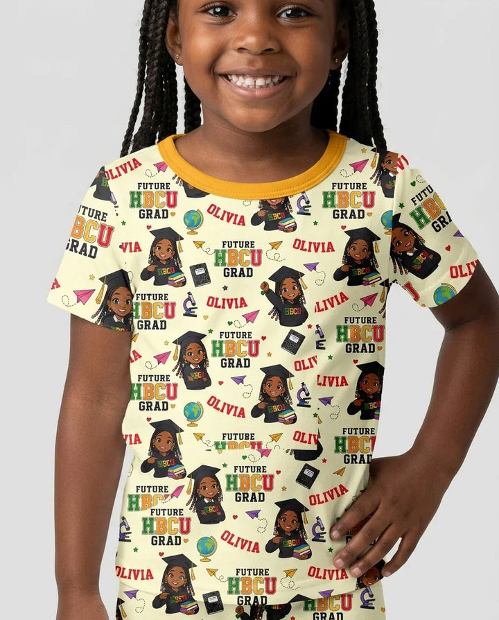 Custom Name Future HBCU Grad Bamboo Two Piece Short Sleeve Shorts Pajama Set