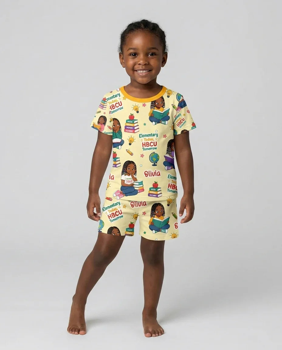 Custom Name Elementary Today HBCU Tomorrow Bamboo Two Piece Short Sleeve Shorts Pajama Set