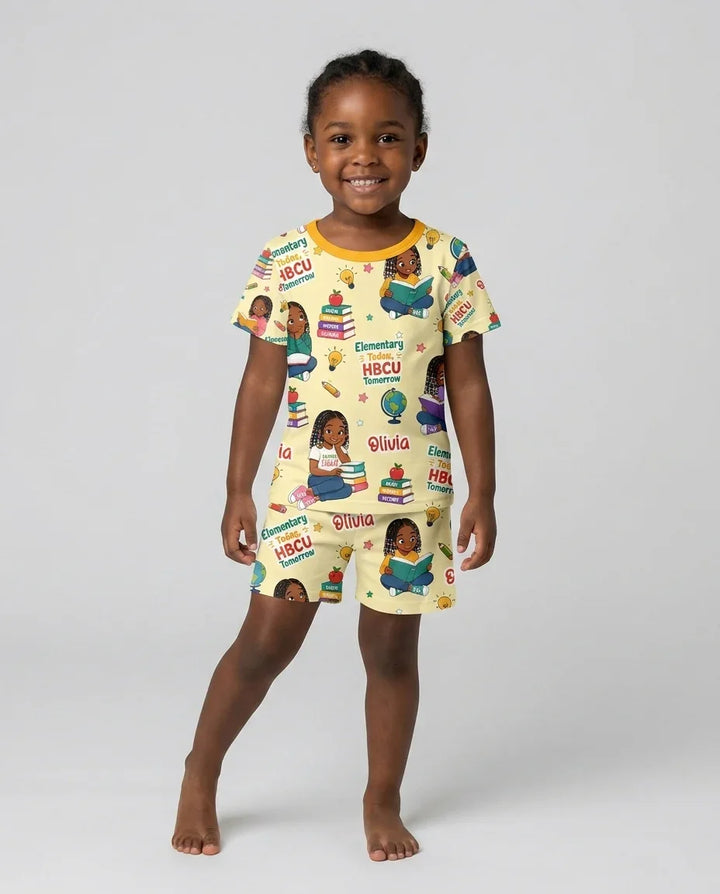 Custom Name Elementary Today HBCU Tomorrow Bamboo Two Piece Short Sleeve Shorts Pajama Set