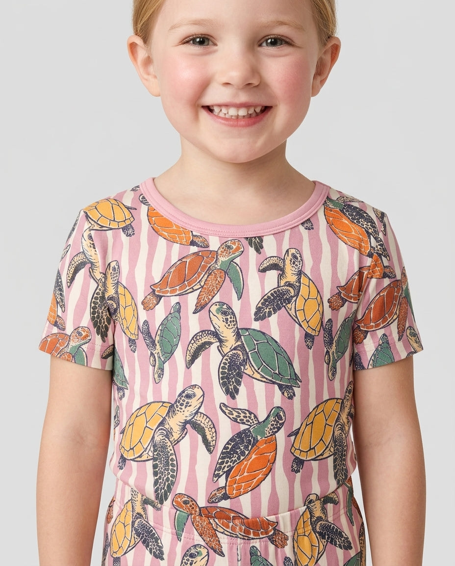 Turtle Bay Family Matching Bamboo Two Piece Short Sleeve Shorts Pajama Set