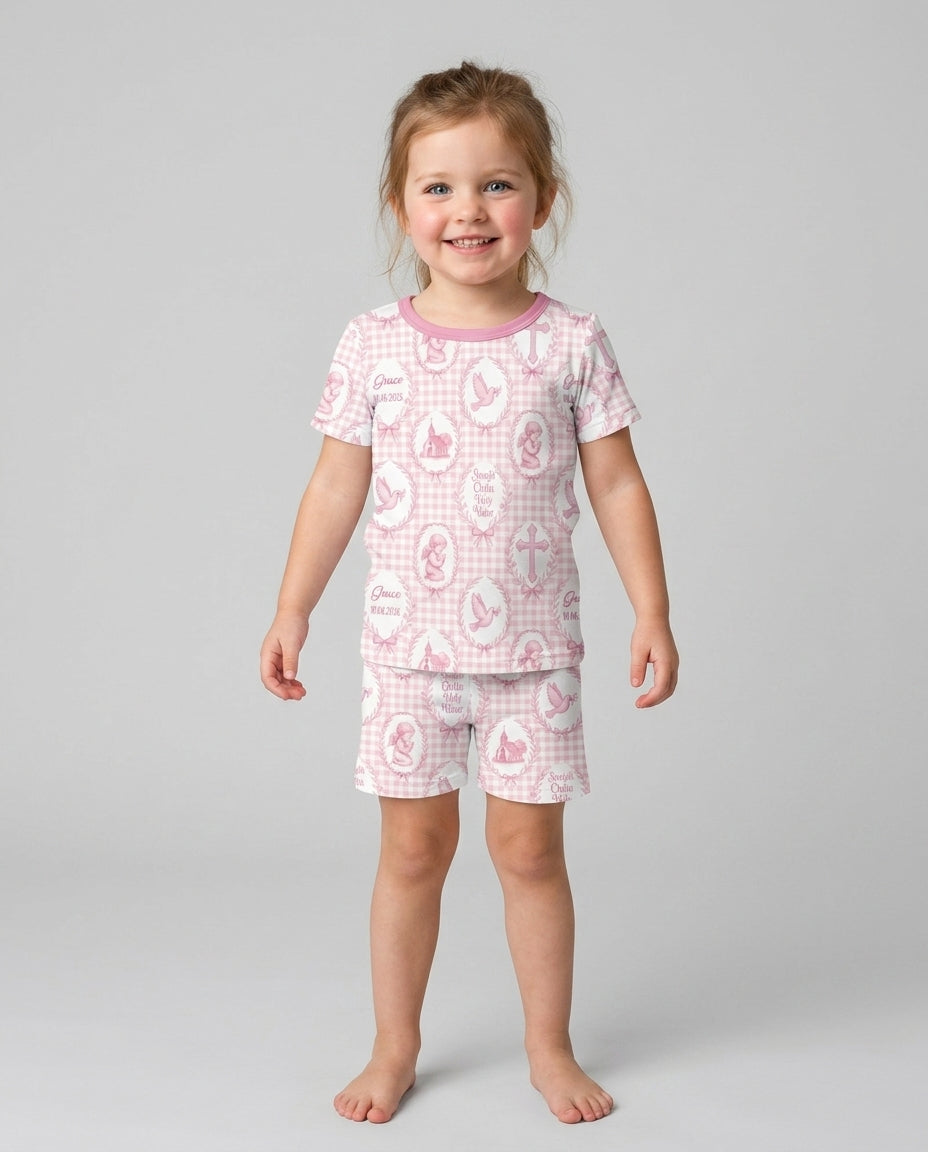 Custom Name Baptism Straight Outta Holy Water Bamboo Two Piece Short Sleeve Shorts Pajama Set