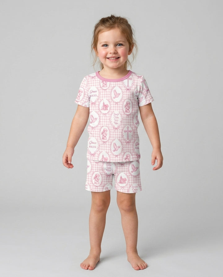Custom Name Baptism Straight Outta Holy Water Bamboo Two Piece Short Sleeve Shorts Pajama Set
