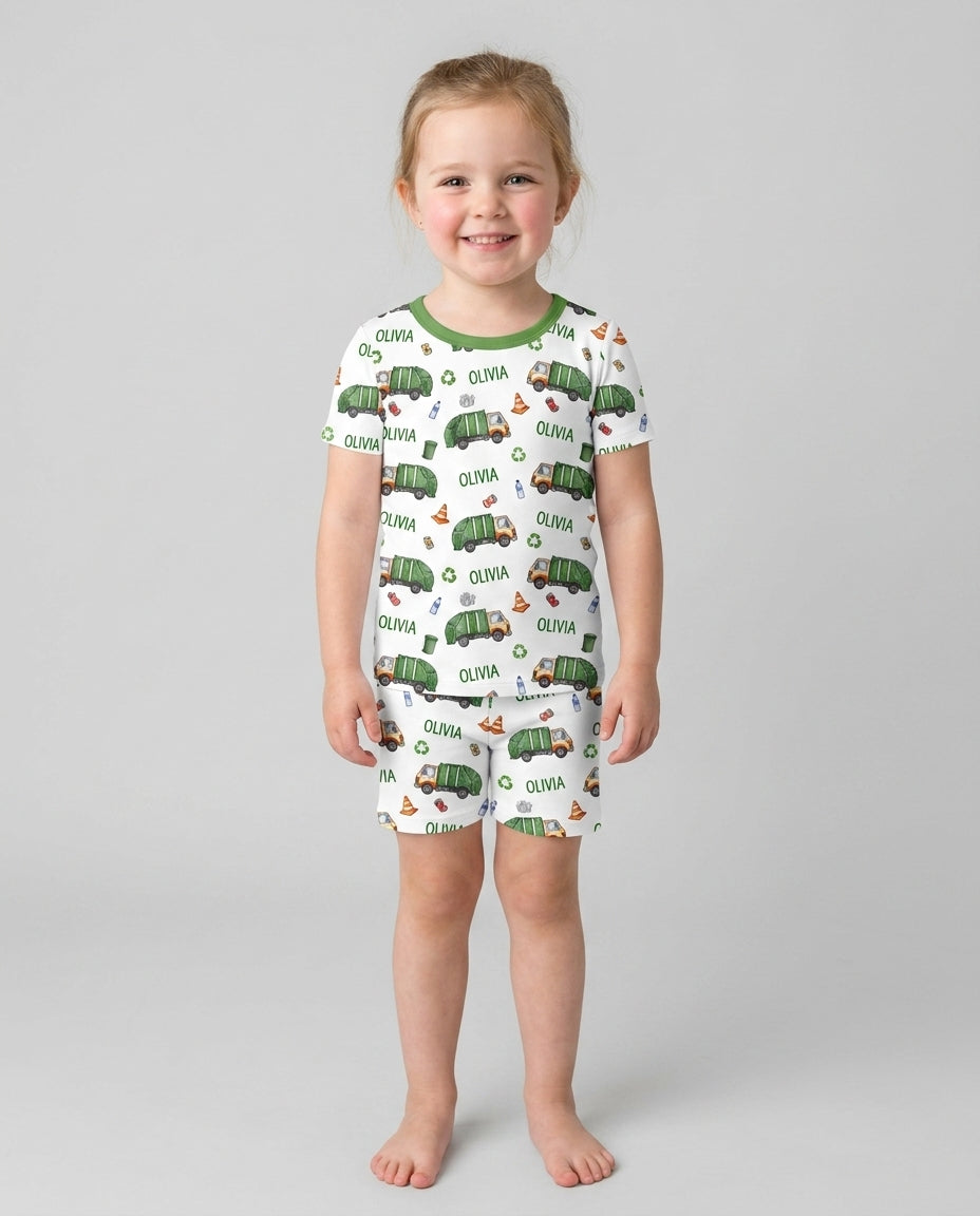 Custom Name Garbage Day Bamboo Two Piece Short Sleeve Shorts Pajama Set