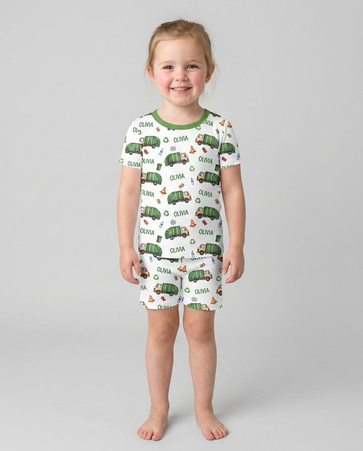 Custom Name Garbage Day Bamboo Two Piece Short Sleeve Shorts Pajama Set