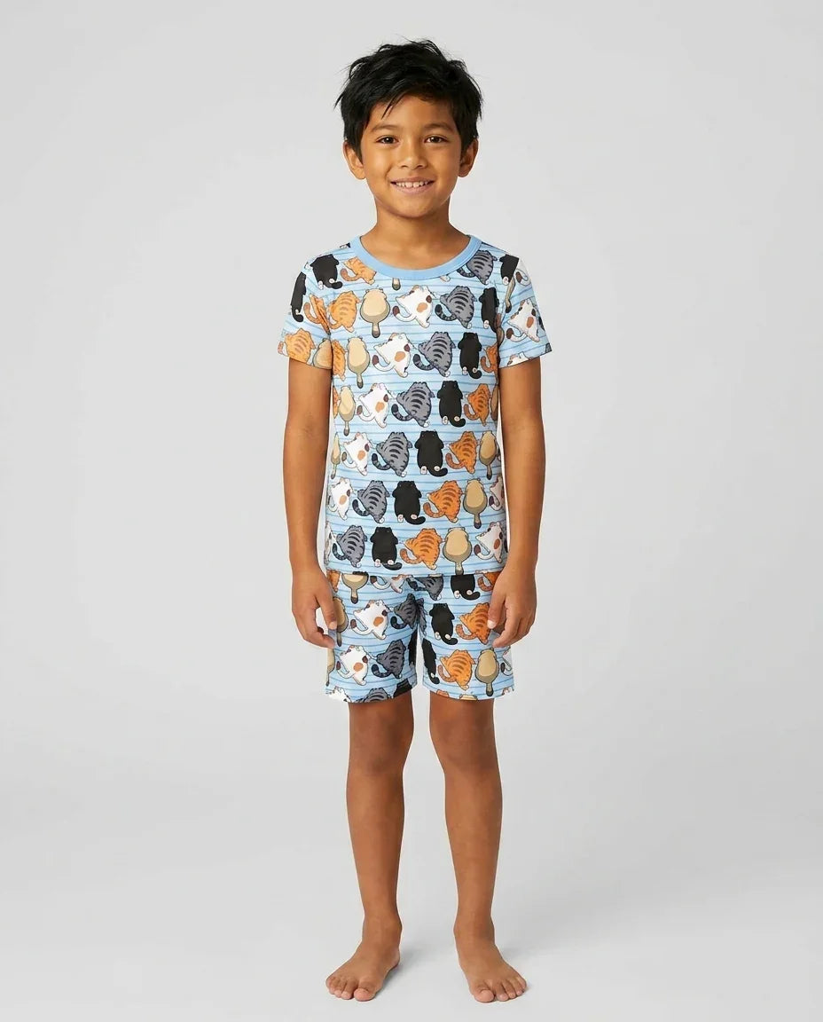 Funny Cat Butts Club Family Matching Bamboo Two Piece Short Sleeve Shorts Pajama Set