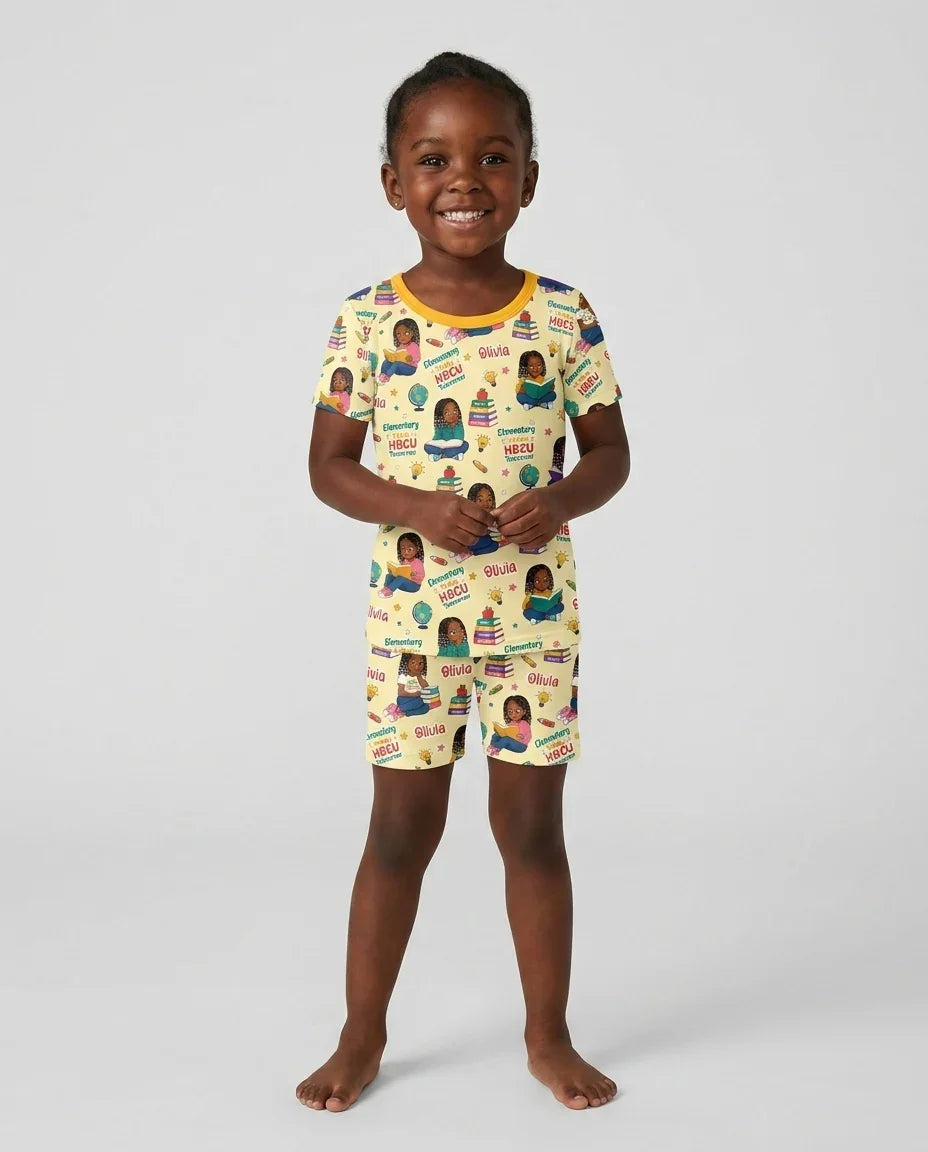 Custom Name Elementary Today HBCU Tomorrow Bamboo Two Piece Short Sleeve Shorts Pajama Set