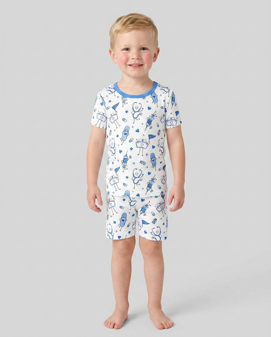 Cute Nurse Crew Bamboo Two Piece Short Sleeve Shorts Pajama Set