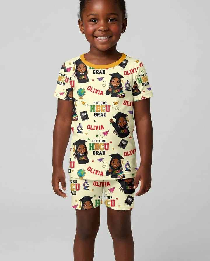 Custom Name Future HBCU Grad Bamboo Two Piece Short Sleeve Shorts Pajama Set