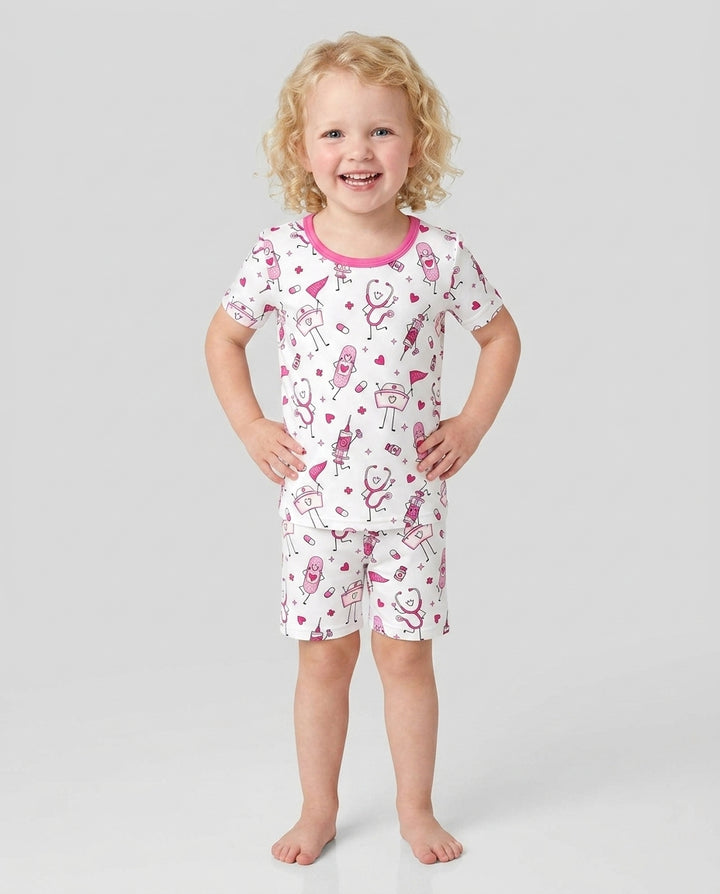 Cute Nurse Crew Bamboo Two Piece Short Sleeve Shorts Pajama Set