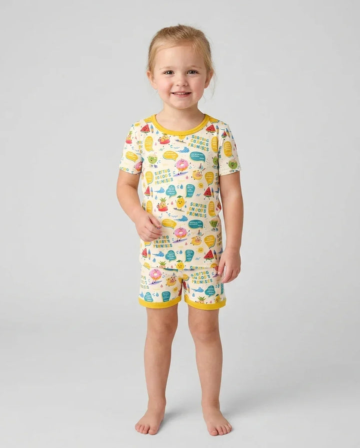 Summer Fruits Surfing On God's Promises Bamboo Two Piece Short Sleeve Shorts Pajama Set
