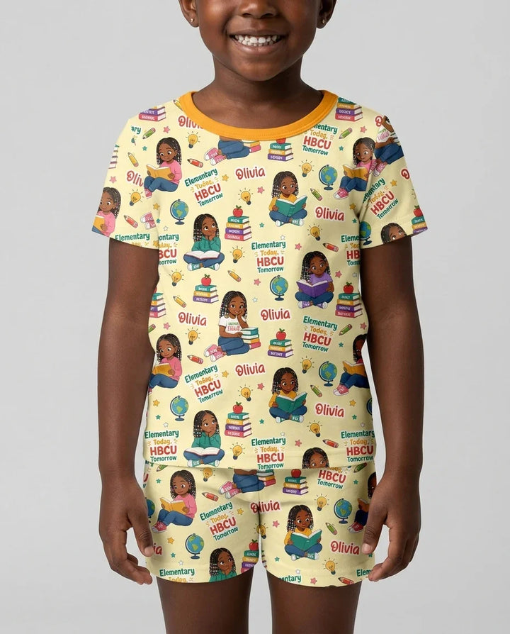 Custom Name Elementary Today HBCU Tomorrow Bamboo Two Piece Short Sleeve Shorts Pajama Set