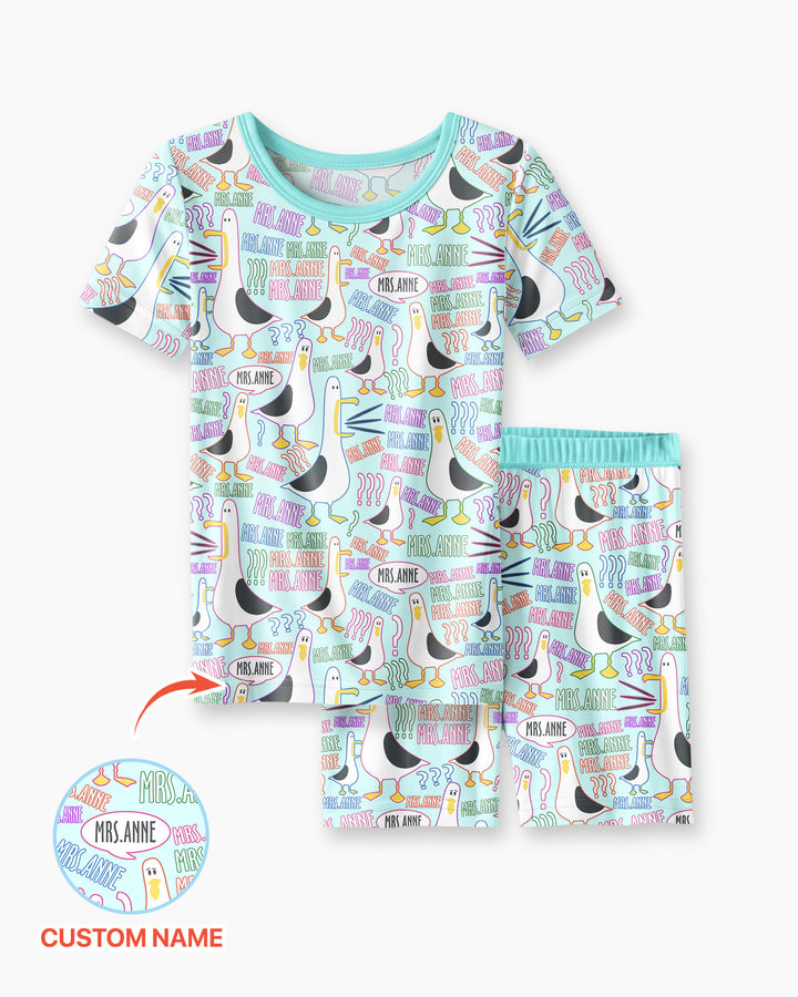 Teacher Teacher Teacher Funny Seagull Bamboo Two Piece Short Sleeve Shorts Pajama Set