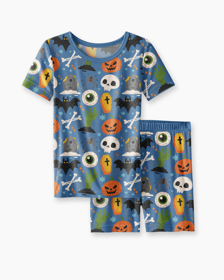 Little Monsters Bamboo Two Piece Short Sleeve Shorts Pyjamas Set For Halloween