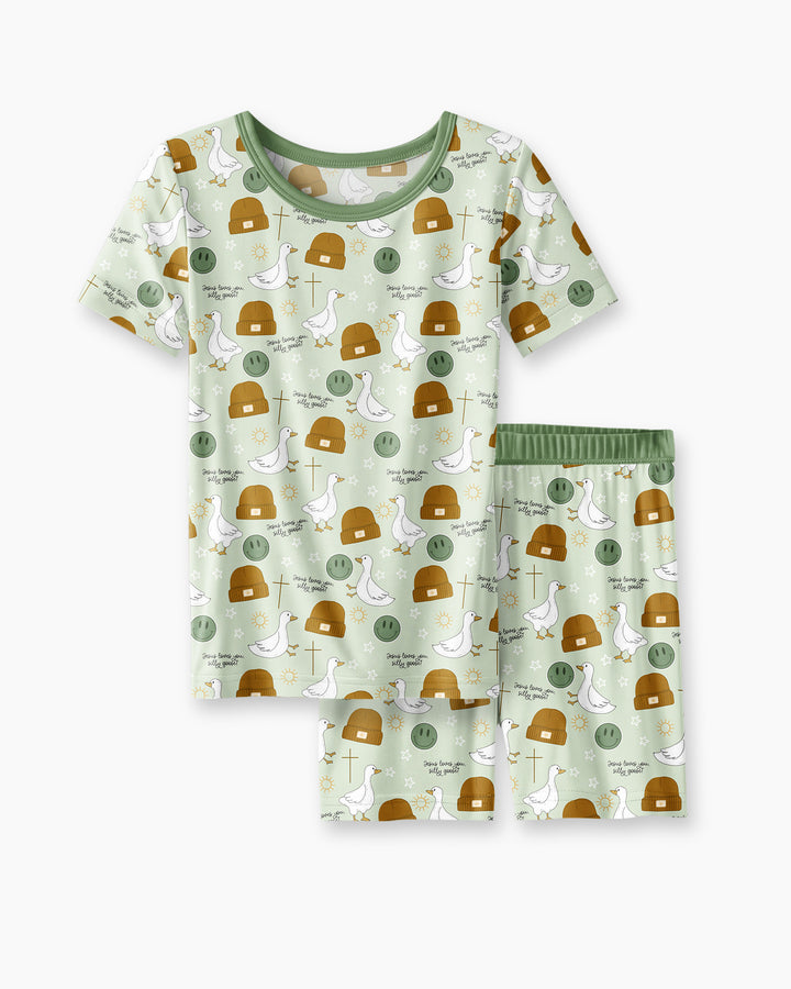 Jesus Loves You Silly Goose Bamboo Two Piece Short Sleeve Shorts Pajama Set