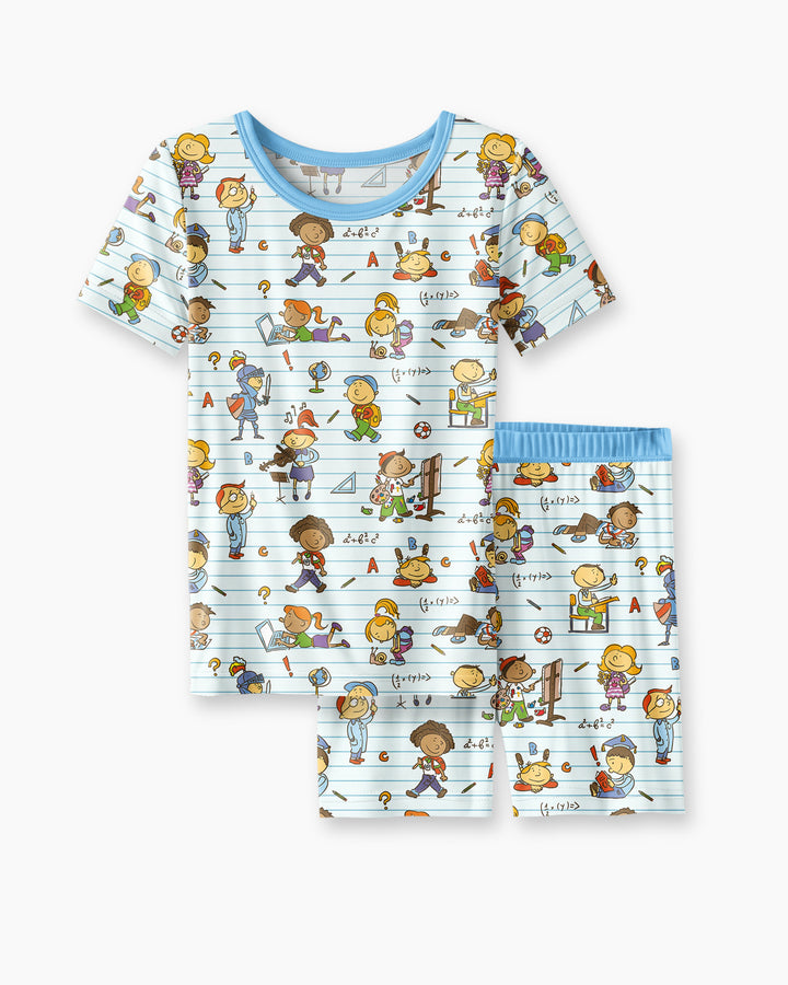 School Days Adventure Bamboo Two Piece Short Sleeve Shorts Pajama Set