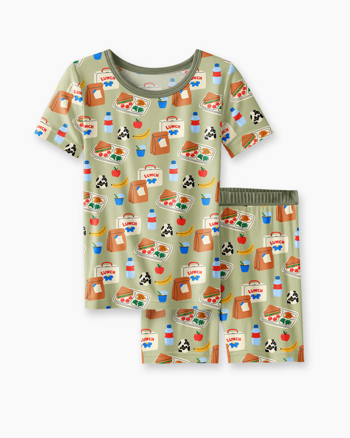 Happy School Lunch Bamboo Two Piece Short Sleeve Shorts Pajama Set