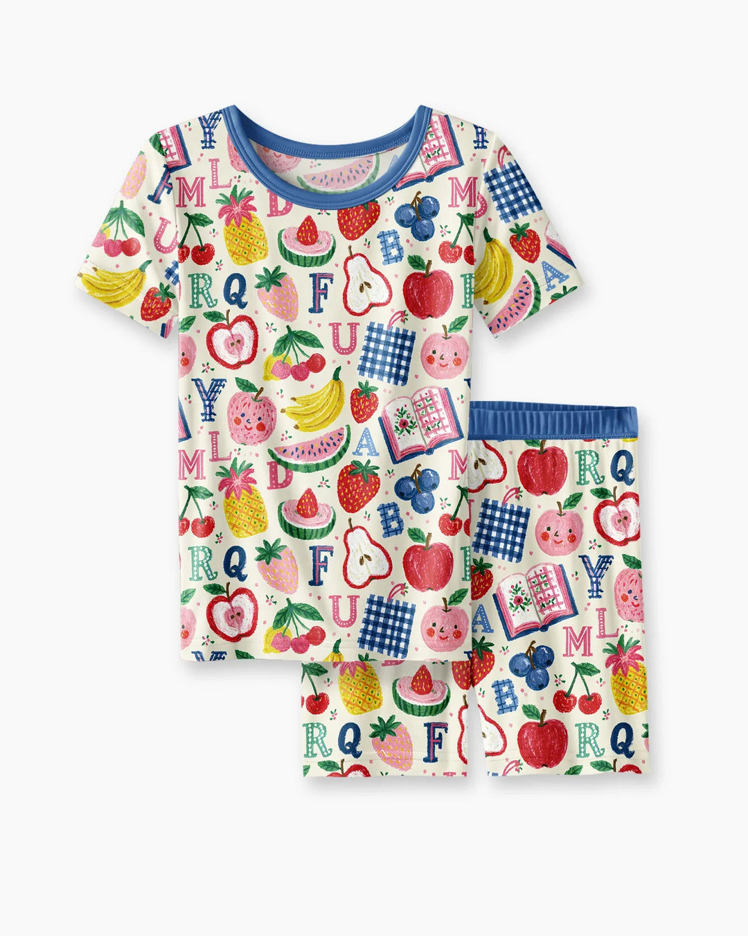 Back To School Fruit Alphabet Bamboo Two Piece Short Sleeve Shorts Pajama Set