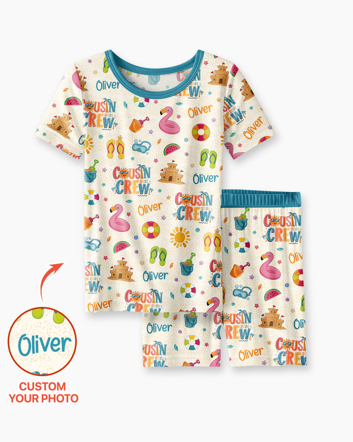 Custom Name Summer 2026 Cousin Crew Bamboo Two Piece Short Sleeve Shorts Pajama Set