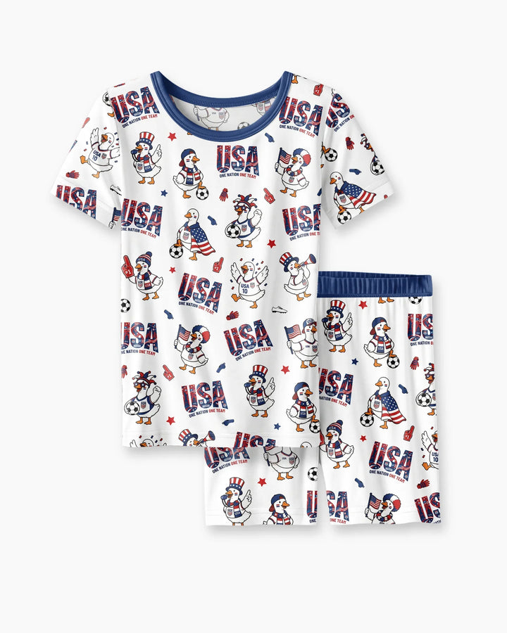 One Nation One Team Bamboo Two Piece Short Sleeve Shorts Pajama Set