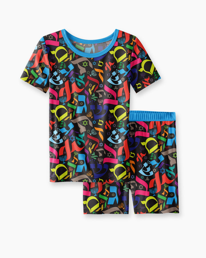 Hebrew Harmony Family Matching Bamboo Two Piece Short Sleeve Shorts Pajama Set