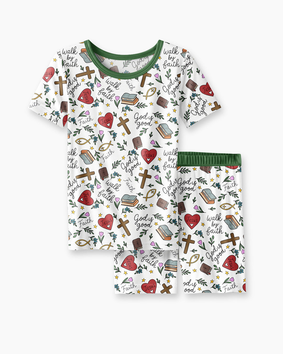 Love Jesus God Is Good Bamboo Two Piece Short Sleeve Shorts Pajama Set