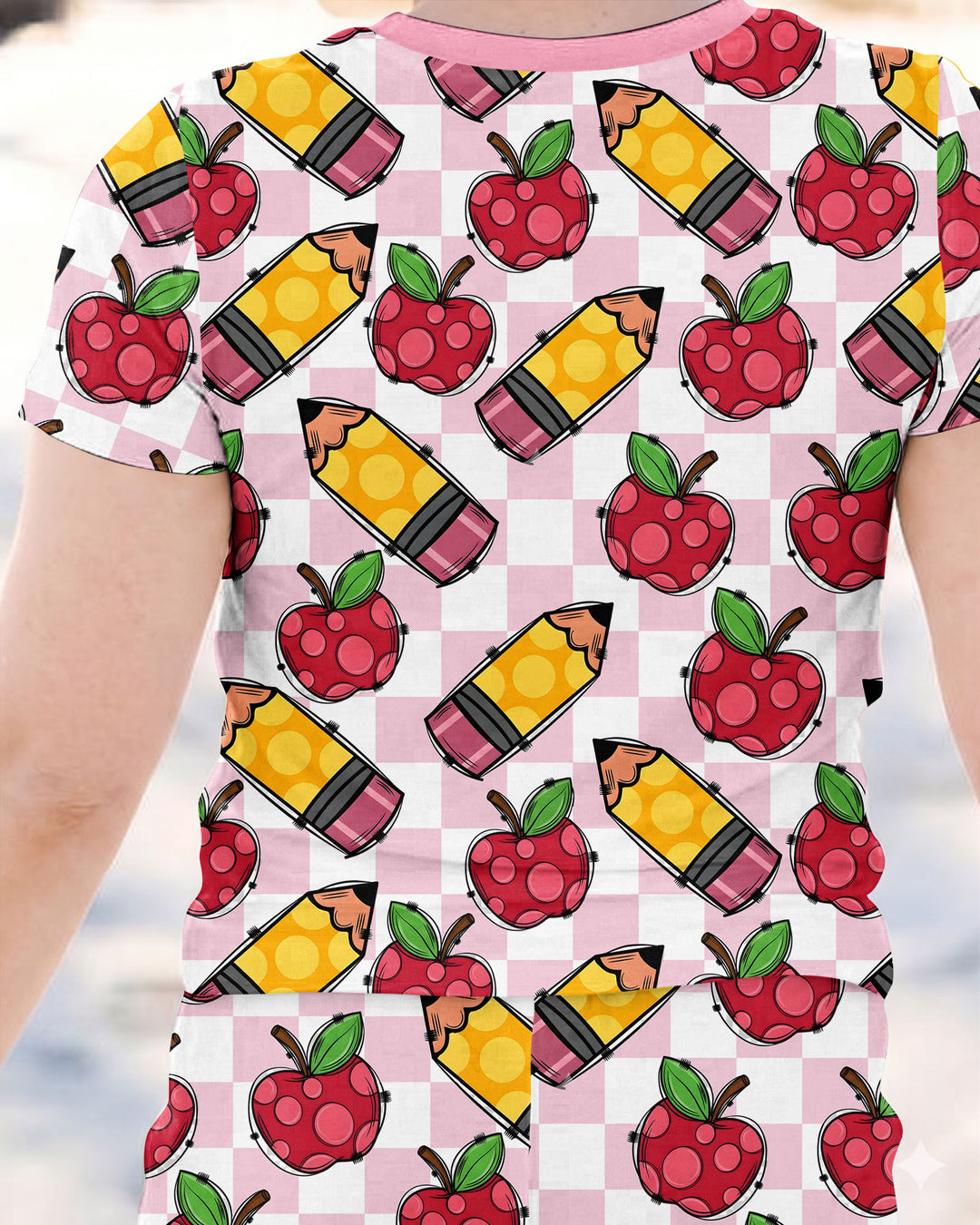 Checkered Apple Scribbles Bamboo Two Piece Short Sleeve Pajama Set