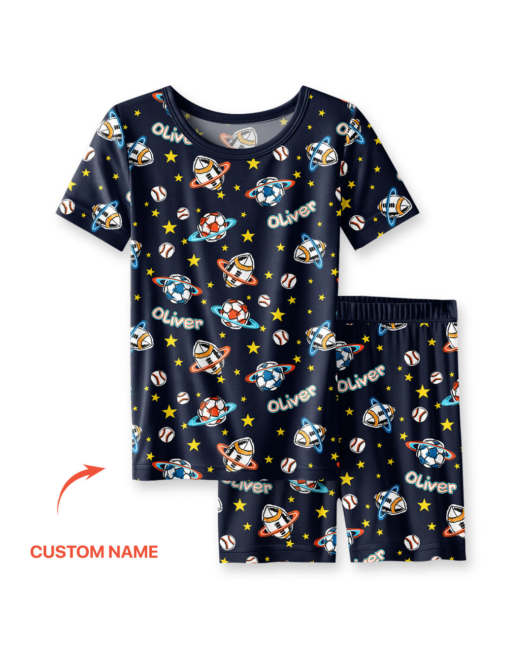 Custom Name Space Sport Bamboo Two Piece Short Sleeve Shorts Pajama Set