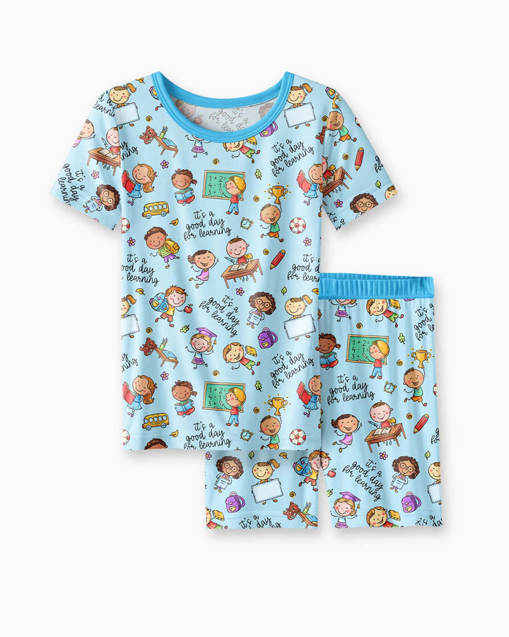 Little Learners Adventure Bamboo Two Piece Short Sleeve Shorts Pajama Set