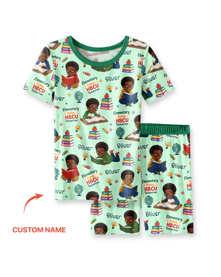 Custom Name Elementary Today HBCU Tomorrow Bamboo Two Piece Short Sleeve Shorts Pajama Set